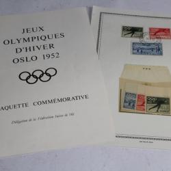 Plaquette commémorative Jeux Olympiques d'hiver Oslo 1952 Timbres