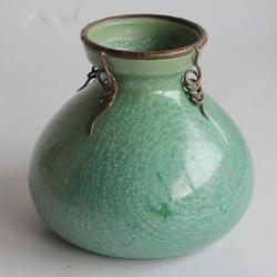 Ancien vase céramique à cristallisations Bambou