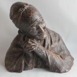 Sculpture terre cuite Buste Vieille femme Berthe Imer Girardet