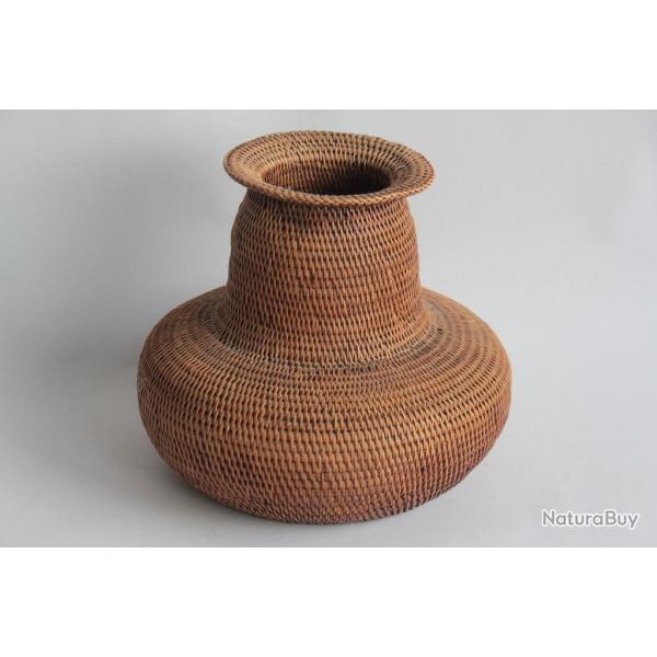 Ancien vase vannerie Chine panier tress