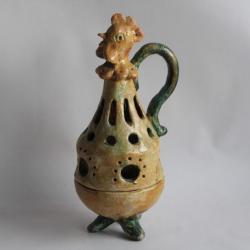 Photophore Brûle-encens zoomorphe céramique Coq