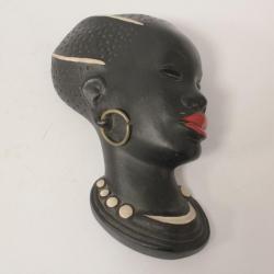 Masque mural céramique femme africaine Gmundner Keramik Autriche
