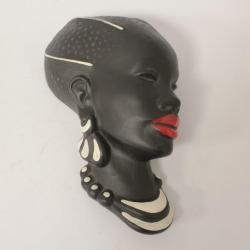 Masque mural céramique femme africaine Gmundner Keramik Autriche