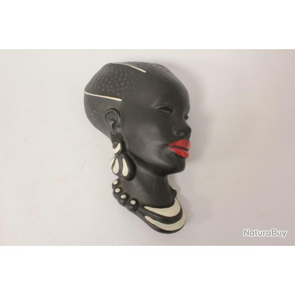 Masque mural cramique femme africaine Gmundner Keramik Autriche