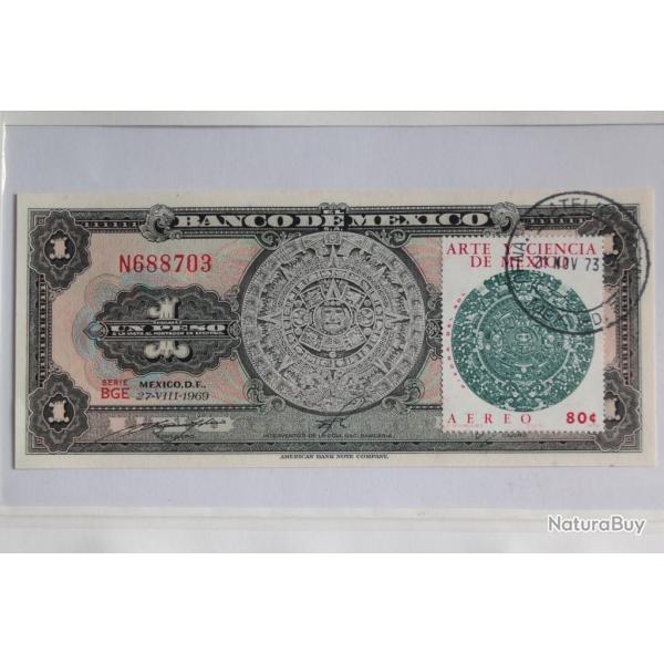 Billet 1 Peso 1969 Mexique timbre oblitr Peso mexicain scandaleux