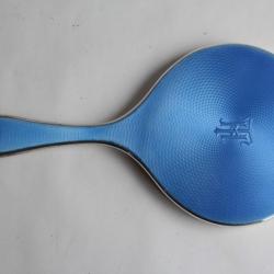 Miroir Face à main argent émaillé guilloché