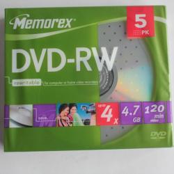 Lot 5 dvd+rw 4.7 gb / 120 min Memorex