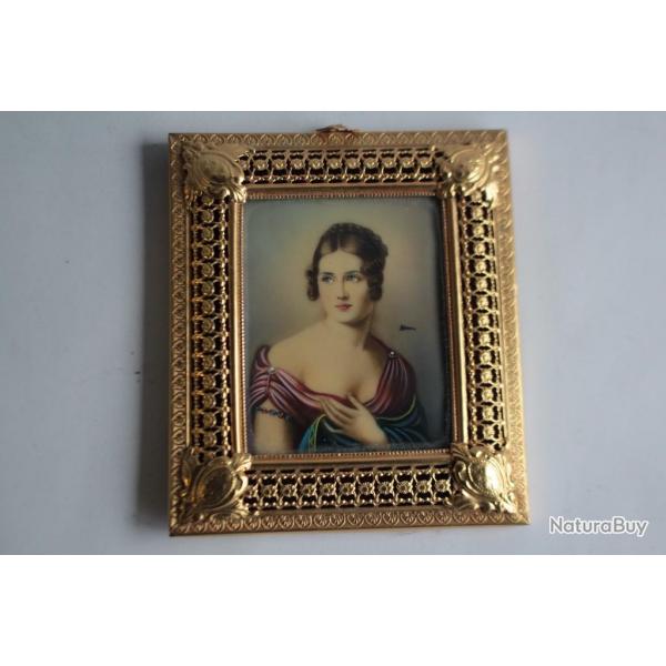 Peinture sous verre Portrait femme cadre mtal ajour