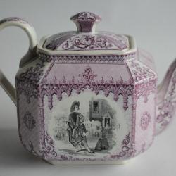 Ancienne Cafetière rectangulaire porcelaine Personnages illustres XIXe