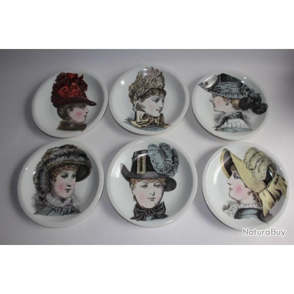 6 Assiettes Porcelaine de Paris Femmes aux chapeaux Mode
