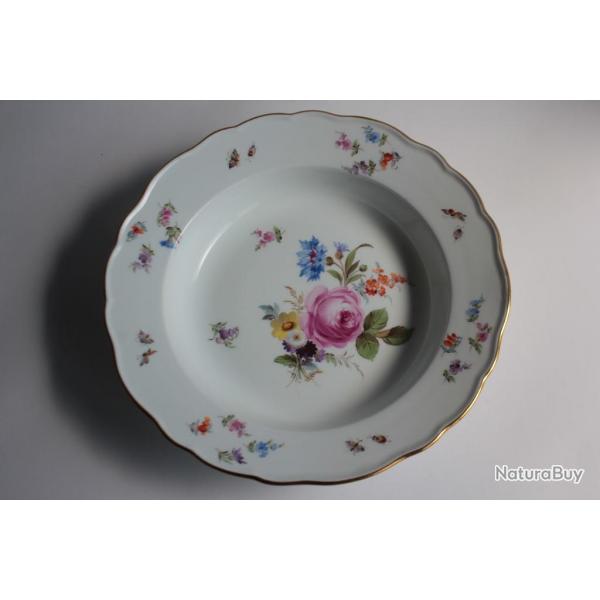 MEISSEN Assiette creuse porcelaine Fleurs Papillons XIXe sicle