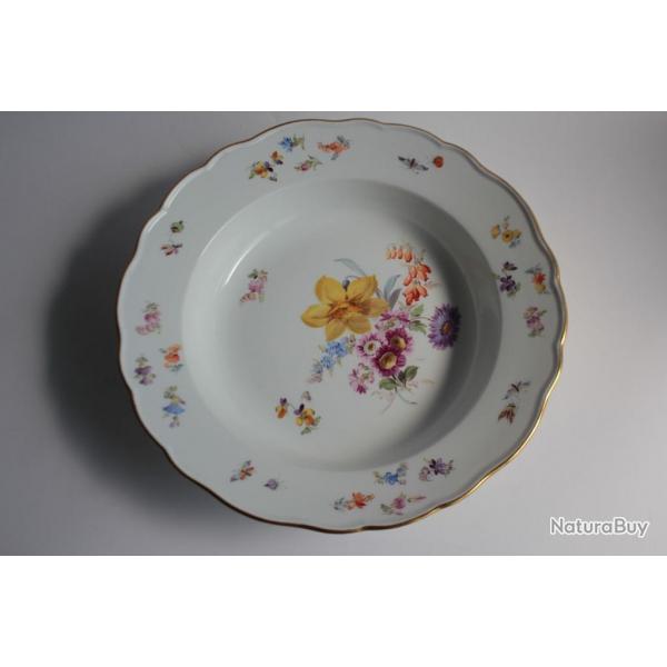 MEISSEN Assiette creuse porcelaine Fleurs Papillons XIXe sicle