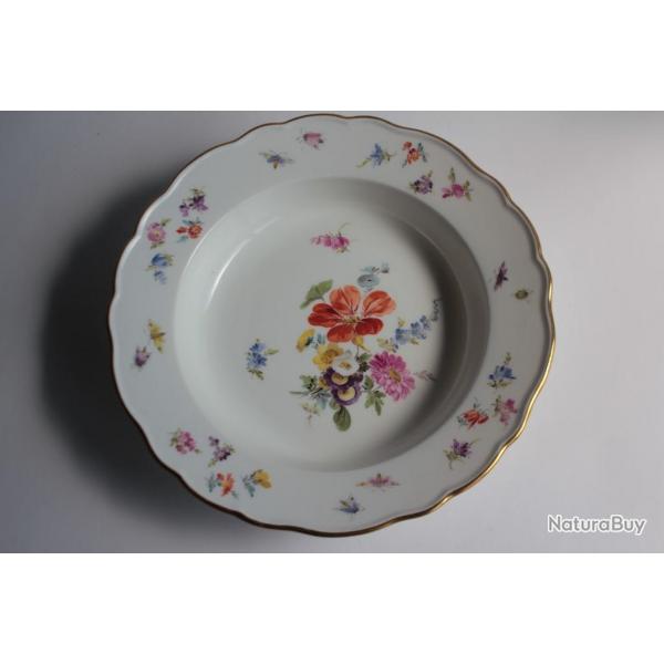 MEISSEN Assiette creuse porcelaine Fleurs Papillons XIXe sicle