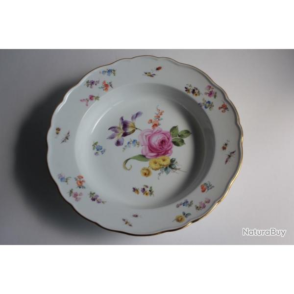 MEISSEN Assiette creuse porcelaine Fleurs Papillons XIXe sicle