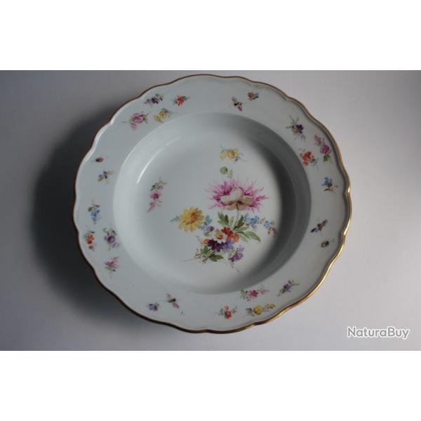 MEISSEN Assiette creuse porcelaine Fleurs Papillons XIXe sicle