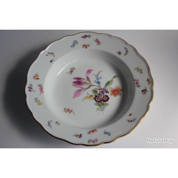 MEISSEN Assiette creuse porcelaine Fleurs Papillons XIXe sicle