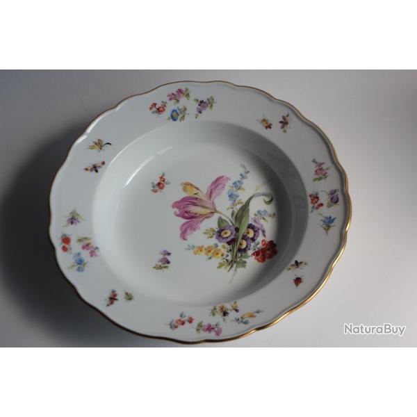 MEISSEN Assiette creuse porcelaine Fleurs Papillons XIXe sicle