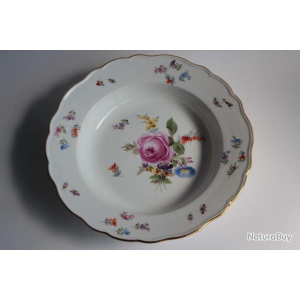 MEISSEN Assiette creuse porcelaine Fleurs Papillons XIXe sicle