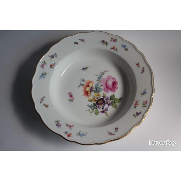 MEISSEN Assiette creuse porcelaine Fleurs Papillons XIXe sicle