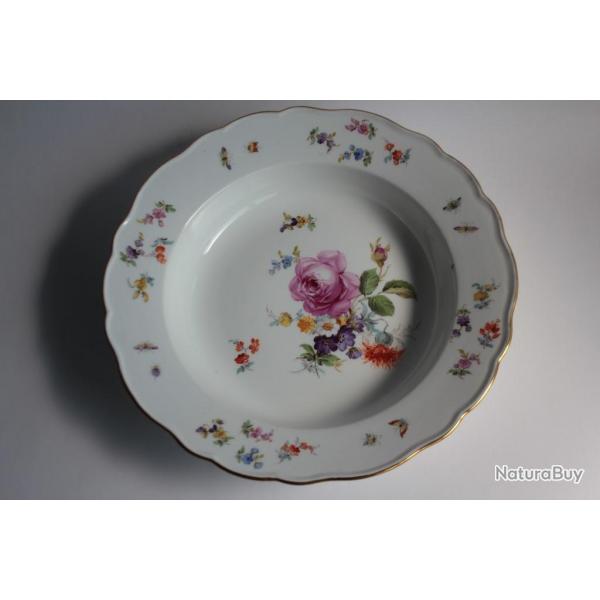 MEISSEN Assiette creuse porcelaine Fleurs Papillons XIXe sicle