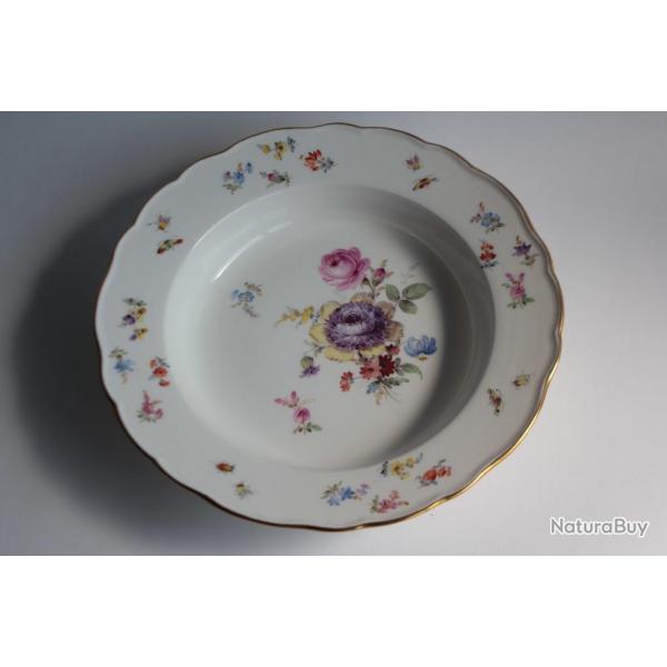 MEISSEN Assiette creuse porcelaine Fleurs Papillons XIXe sicle