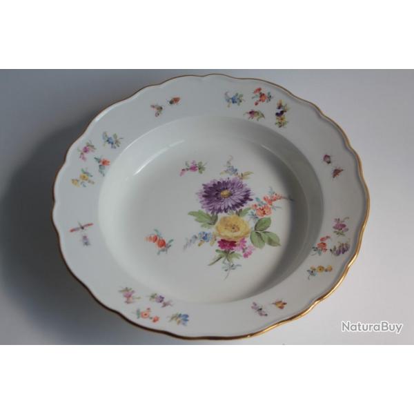 MEISSEN Assiette creuse porcelaine Fleurs Papillons XIXe sicle
