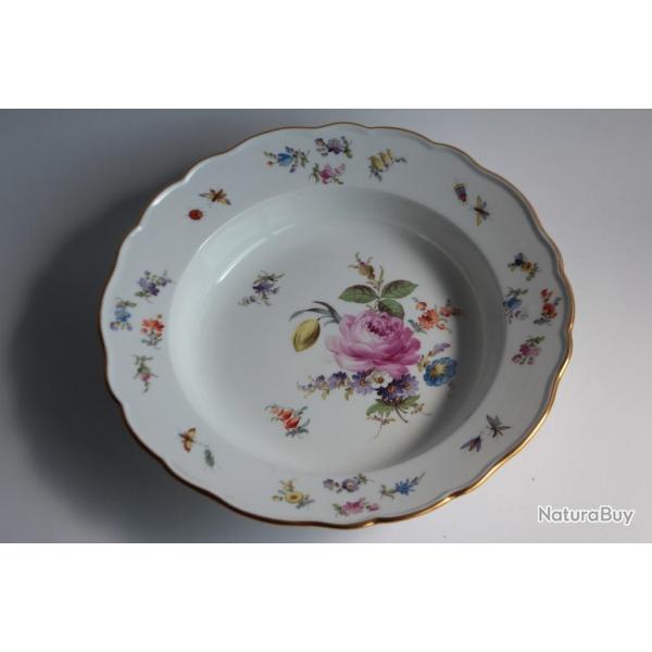 MEISSEN Assiette creuse porcelaine Fleurs Papillons XIXe sicle