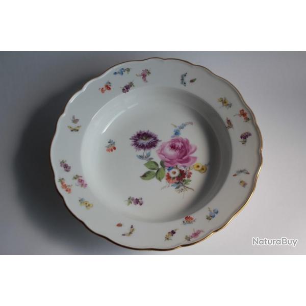 MEISSEN Assiette creuse porcelaine Fleurs Papillons XIXe sicle