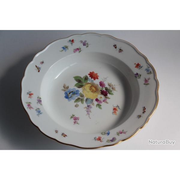 MEISSEN Assiette creuse porcelaine Fleurs Papillons XIXe sicle