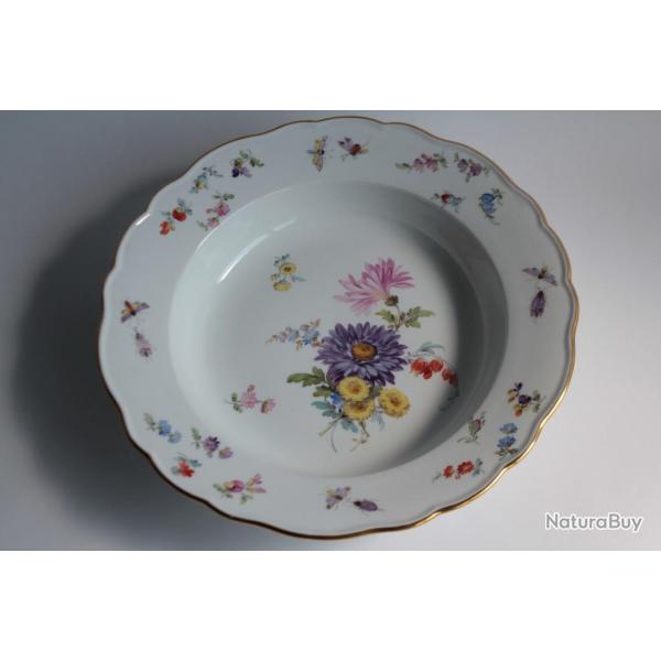 MEISSEN Assiette creuse porcelaine Fleurs Papillons XIXe sicle