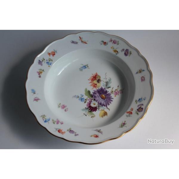 MEISSEN Assiette creuse porcelaine Fleurs Papillons XIXe sicle