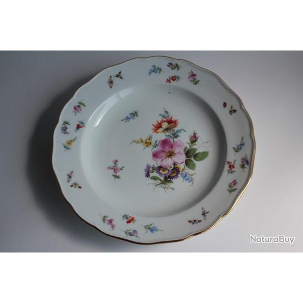 MEISSEN Assiette porcelaine Fleurs Papillons XIXe sicle