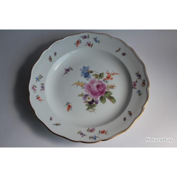 MEISSEN Assiette porcelaine Fleurs Papillons XIXe sicle