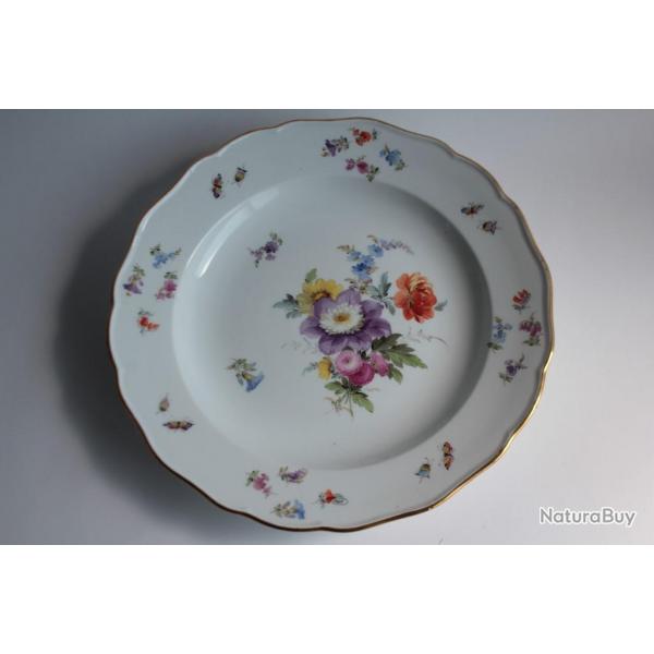 MEISSEN Assiette porcelaine Fleurs Papillons XIXe sicle