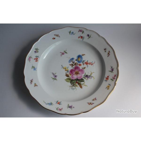 MEISSEN Assiette porcelaine Fleurs Papillons XIXe sicle