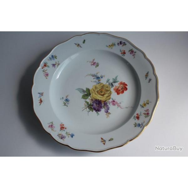 MEISSEN Assiette porcelaine Fleurs Papillons XIXe sicle