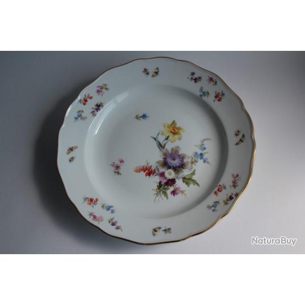 MEISSEN Assiette porcelaine Fleurs Papillons XIXe sicle