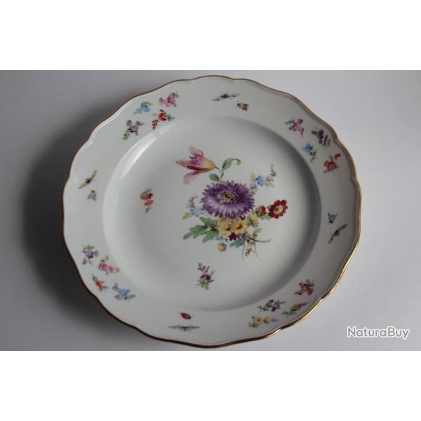 MEISSEN Assiette porcelaine Fleurs Papillons XIXe sicle