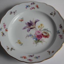 MEISSEN Assiette porcelaine Fleurs Papillons XIXe siècle
