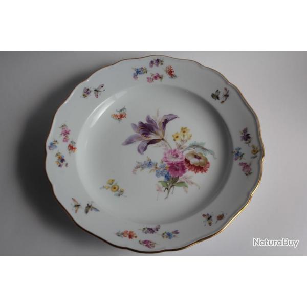 MEISSEN Assiette porcelaine Fleurs Papillons XIXe sicle