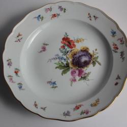 MEISSEN Assiette porcelaine Fleurs Papillons XIXe siècle