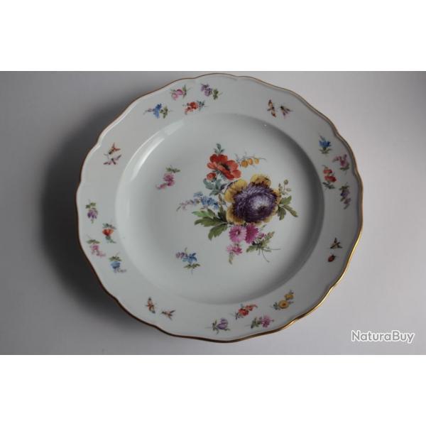 MEISSEN Assiette porcelaine Fleurs Papillons XIXe sicle
