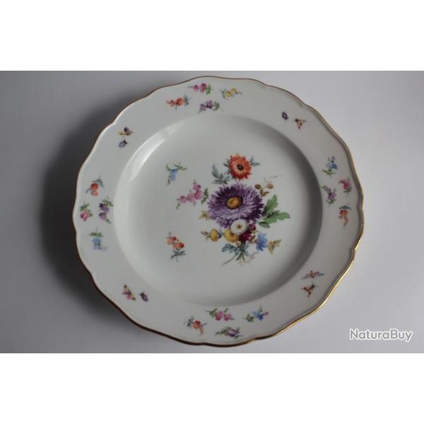 MEISSEN Assiette porcelaine Fleurs Papillons XIXe sicle