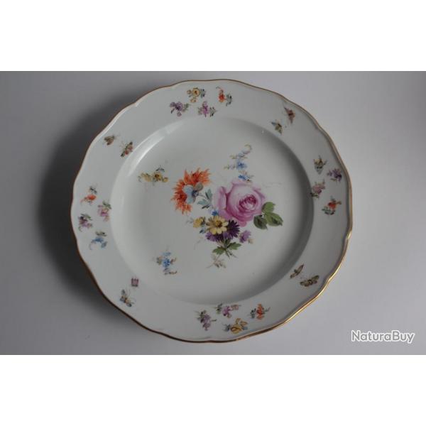MEISSEN Assiette porcelaine Fleurs Papillons XIXe sicle