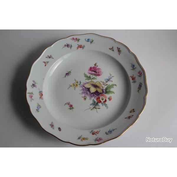 MEISSEN Assiette porcelaine Fleurs Papillons XIXe sicle