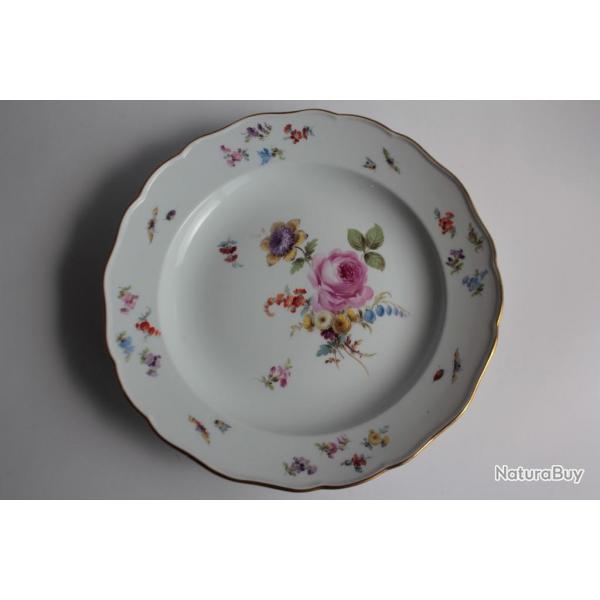 MEISSEN Assiette porcelaine Fleurs Papillons XIXe sicle