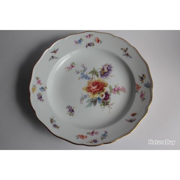 MEISSEN Assiette porcelaine Fleurs Papillons XIXe sicle