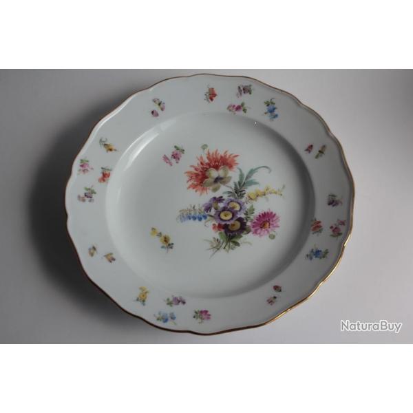 MEISSEN Assiette porcelaine Fleurs Papillons XIXe sicle