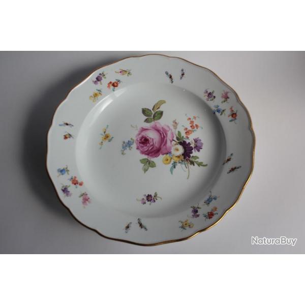 MEISSEN Assiette porcelaine Fleurs Papillons XIXe sicle