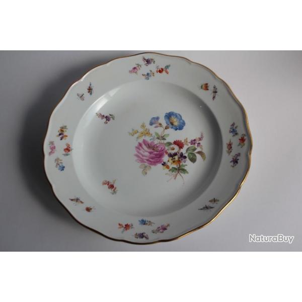 MEISSEN Assiette porcelaine Fleurs Papillons XIXe sicle